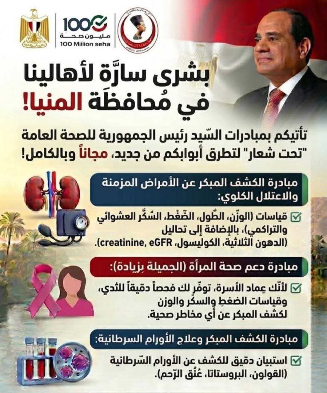 15 ألف مواطن يستفيدون من المبادرات الرئاسية المجانية بالمنيا خلال شهر