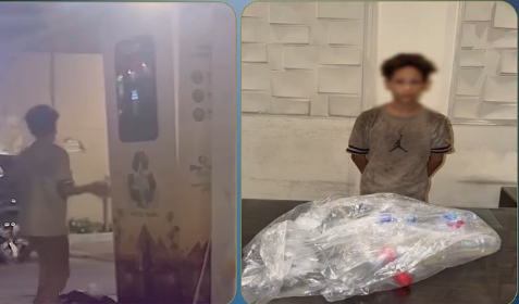 ضبط طفل سرق عبوات بلاستيكية من ماكينة تدوير في الدقي